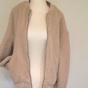 Avec Les Filles Tan Teddy Jacket Oversized Fuzzy
